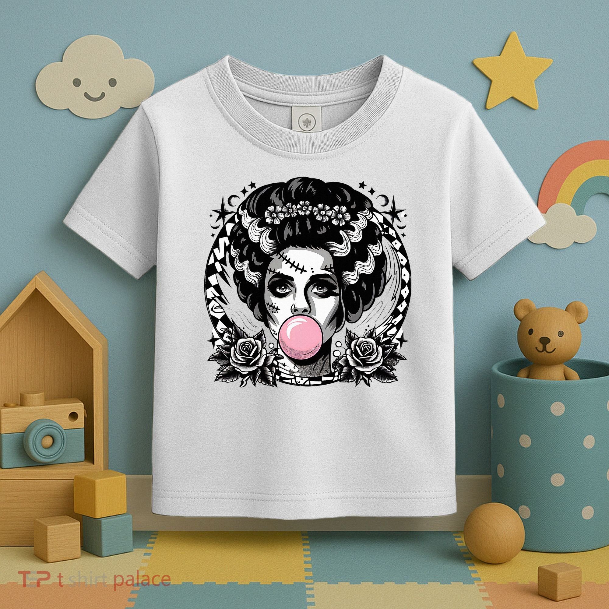 Frankenstein Monster And Bride B.U.B.B.L.E G.U.M Funny Halloween Toddler T-Shirt