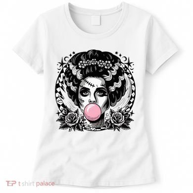 Frankenstein Monster And Bride B.U.B.B.L.E G.U.M Funny Halloween Women's T-Shirt