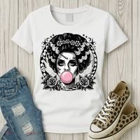 Frankenstein Monster And Bride B.U.B.B.L.E G.U.M Funny Halloween Women's T-Shirt thumb 3