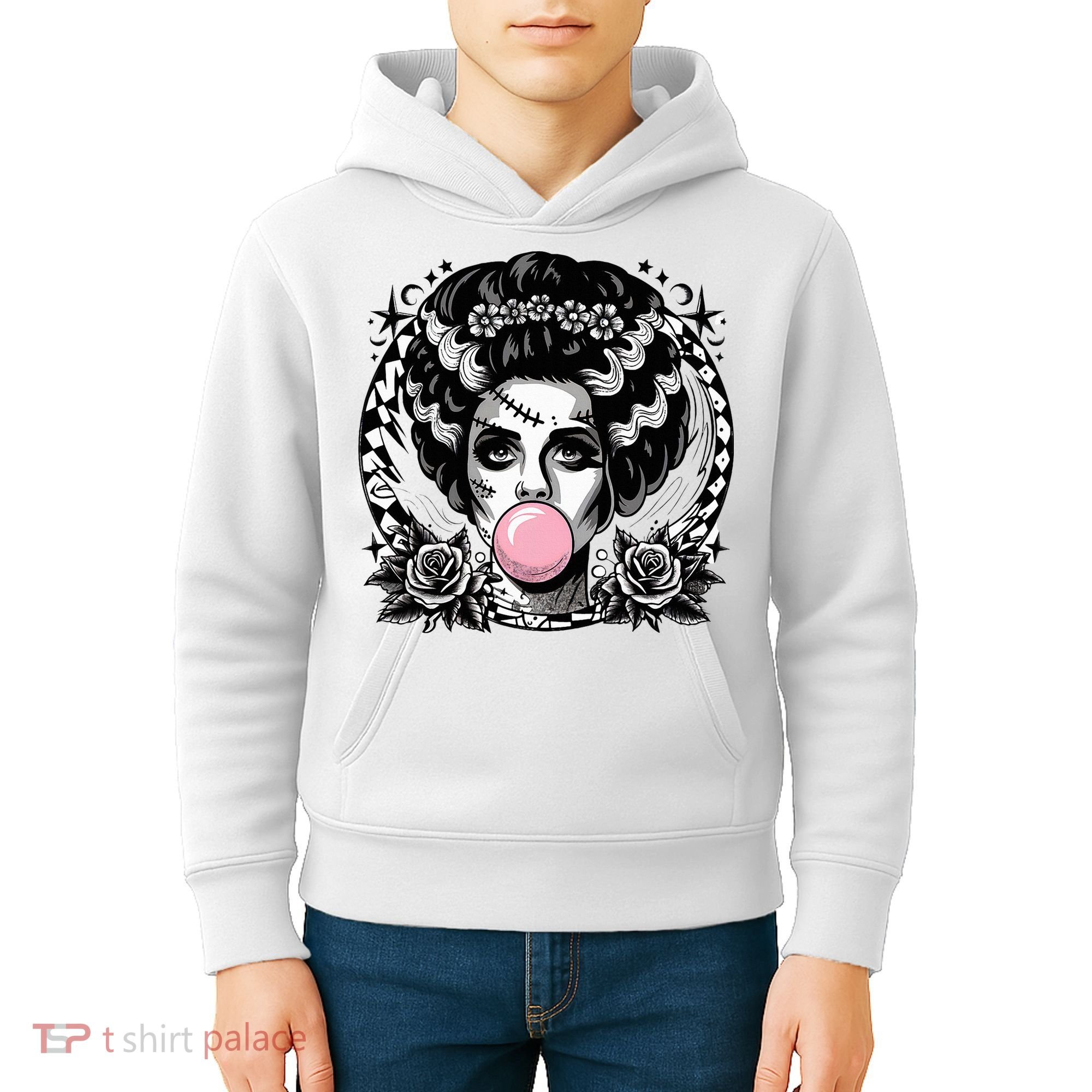 Frankenstein Monster And Bride B.U.B.B.L.E G.U.M Funny Halloween Kids Hoodie
