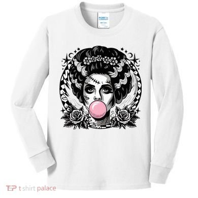 Frankenstein Monster And Bride B.U.B.B.L.E G.U.M Funny Halloween Kids Long Sleeve Shirt