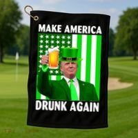 Funny Make America Drunk Again Trump Patricks Day Golf Towel thumb 1