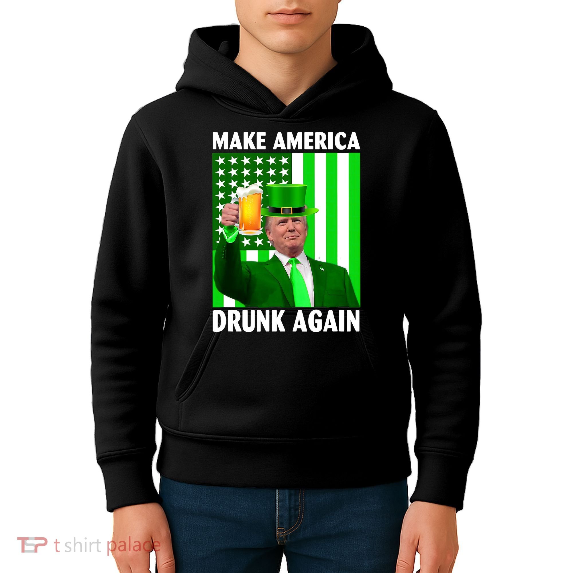 Funny Make America Drunk Again Trump Patricks Day Kids Hoodie