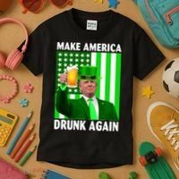 Funny Make America Drunk Again Trump Patricks Day Kids T-Shirt thumb 3