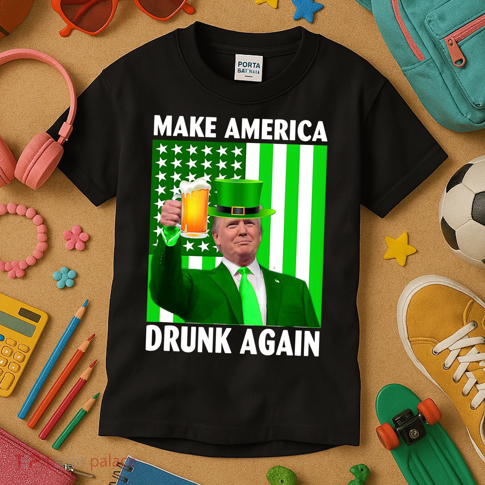 Funny Make America Drunk Again Trump Patricks Day Kids T-Shirt