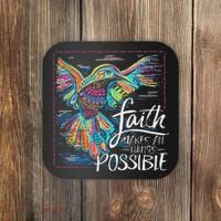 Faith Make All Things Are Possible Hummingbird Christian Coaster thumb 0