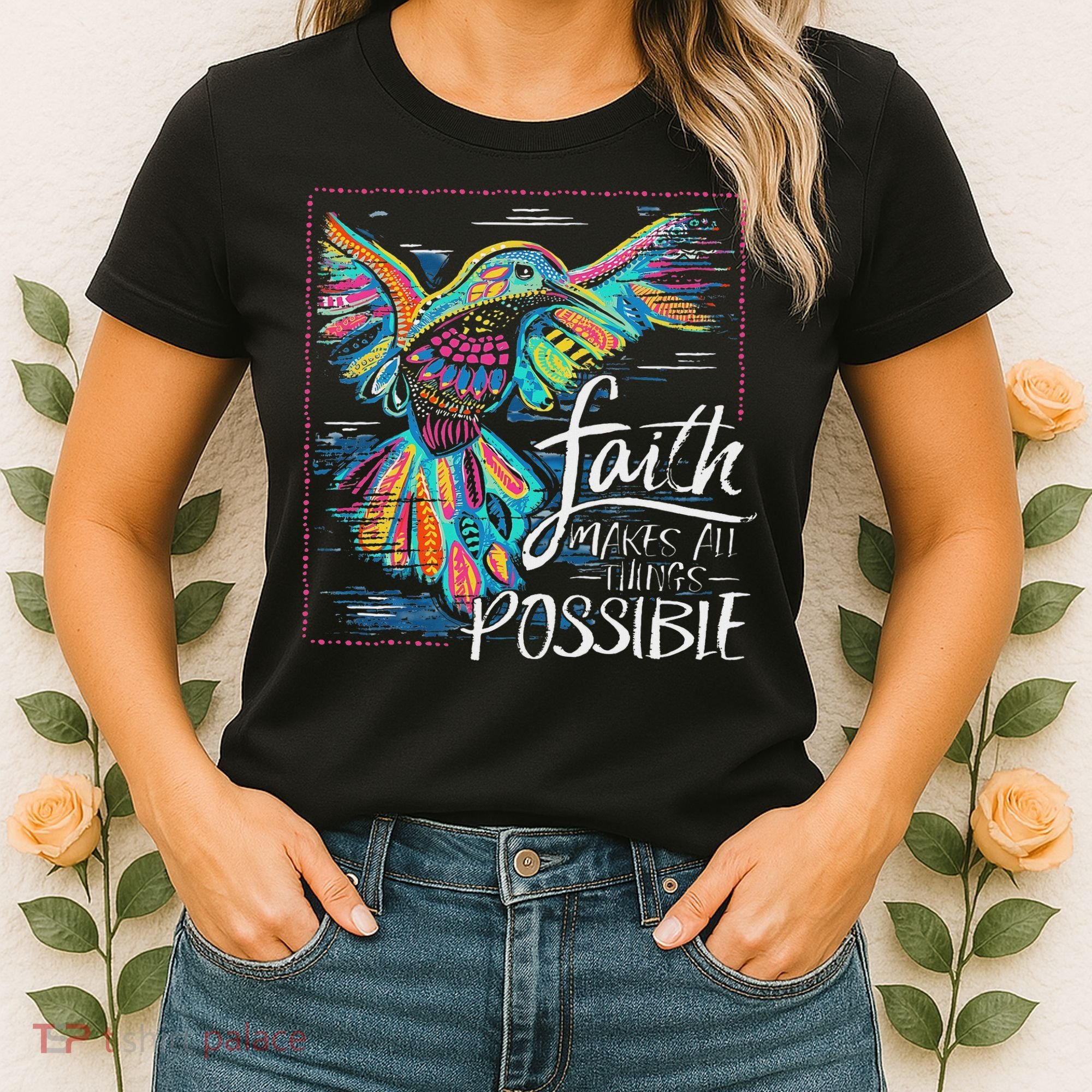 Faith Make All Things Are Possible Hummingbird Christian Women's T-Shirt