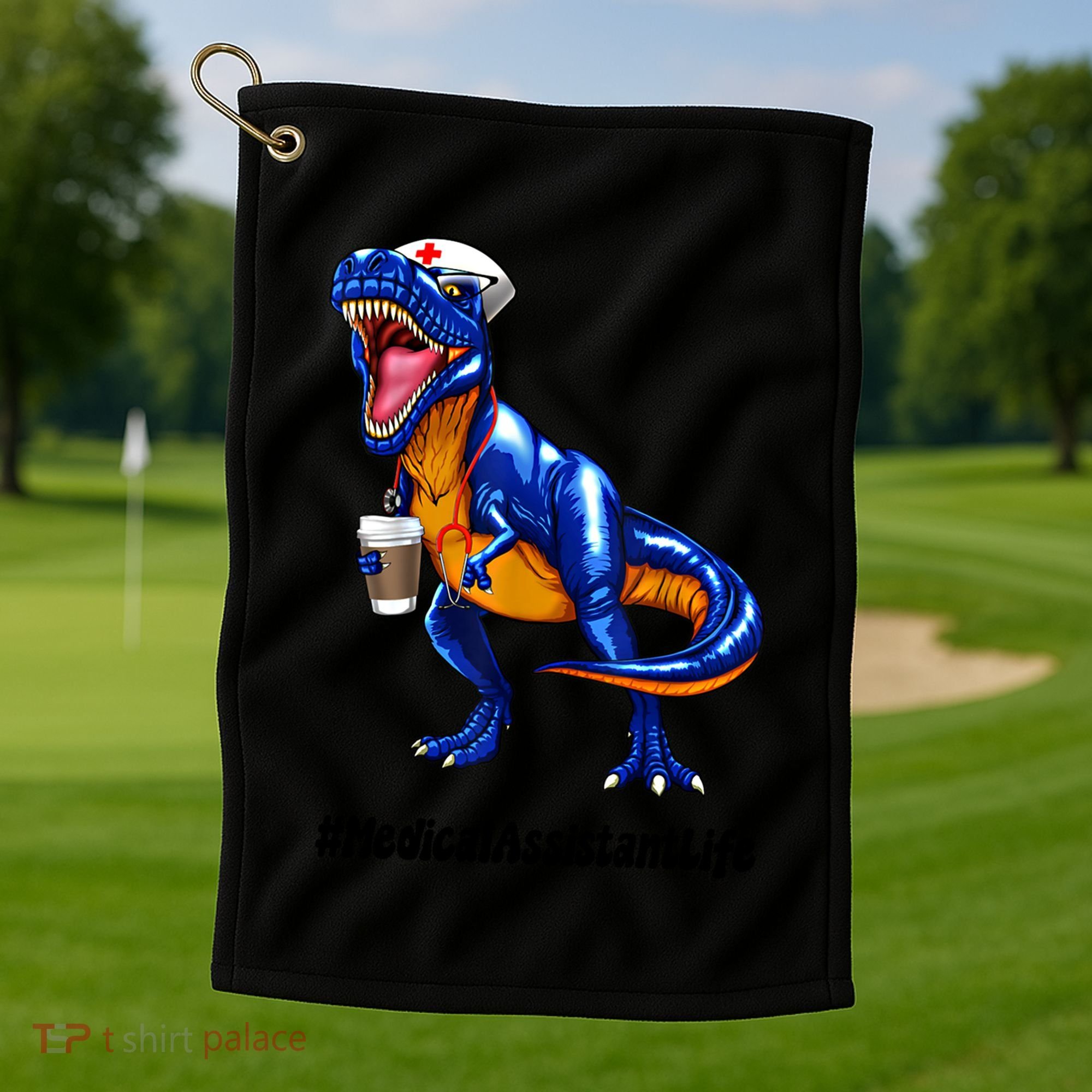 Funny Medical Assistant Life Cma Dinosaur Trex Scrub Coffee Gift Golf Towel