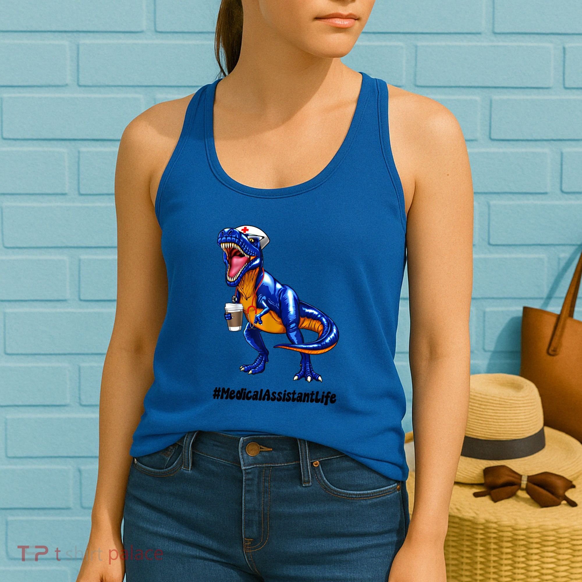 Funny Medical Assistant Life Cma Dinosaur Trex Scrub Coffee Gift Women's Tank Top