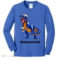 Funny Medical Assistant Life Cma Dinosaur Trex Scrub Coffee Gift Kids Long Sleeve Shirt thumb 0