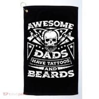 Funny Mens Awesome Dads Have Tattoos And Beards Gift Golf Towel thumb 0
