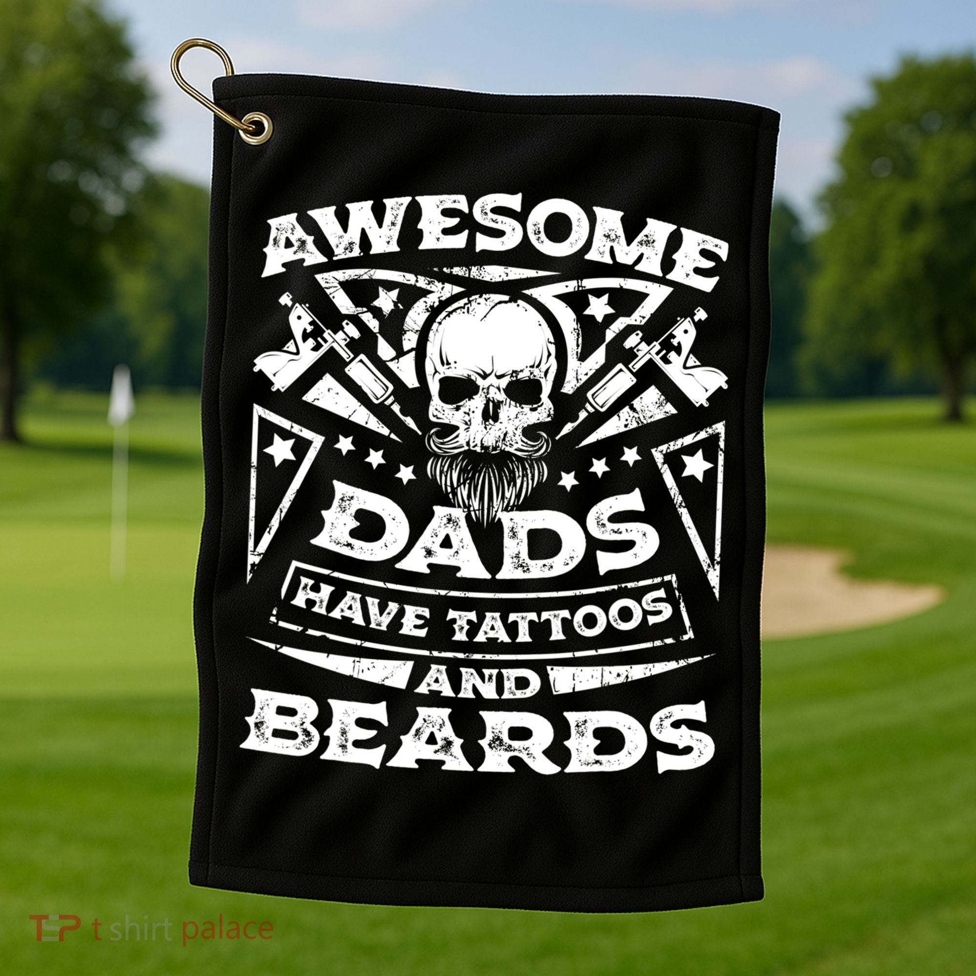 Funny Mens Awesome Dads Have Tattoos And Beards Gift Golf Towel