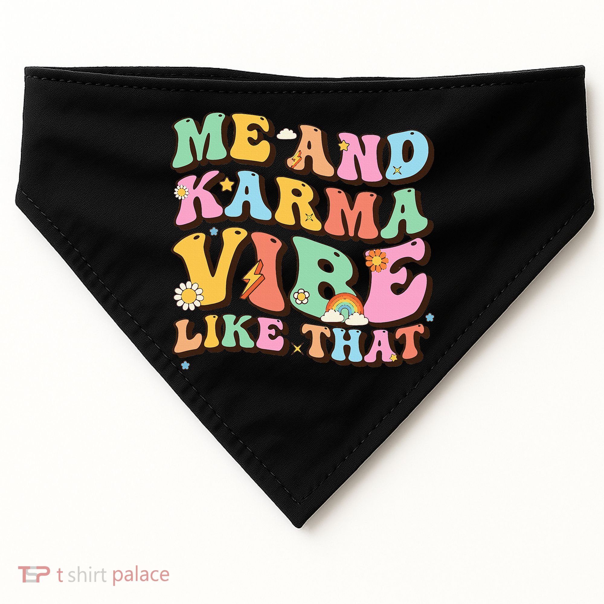Funny Me And Karma Vibe Like That Groovy Lover Hippie Boho USA-Made Doggie Bandana