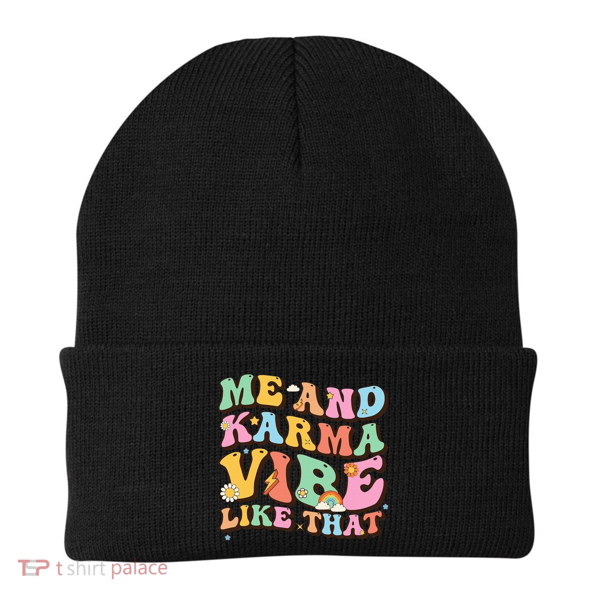 Funny Me And Karma Vibe Like That Groovy Lover Hippie Boho Beanie