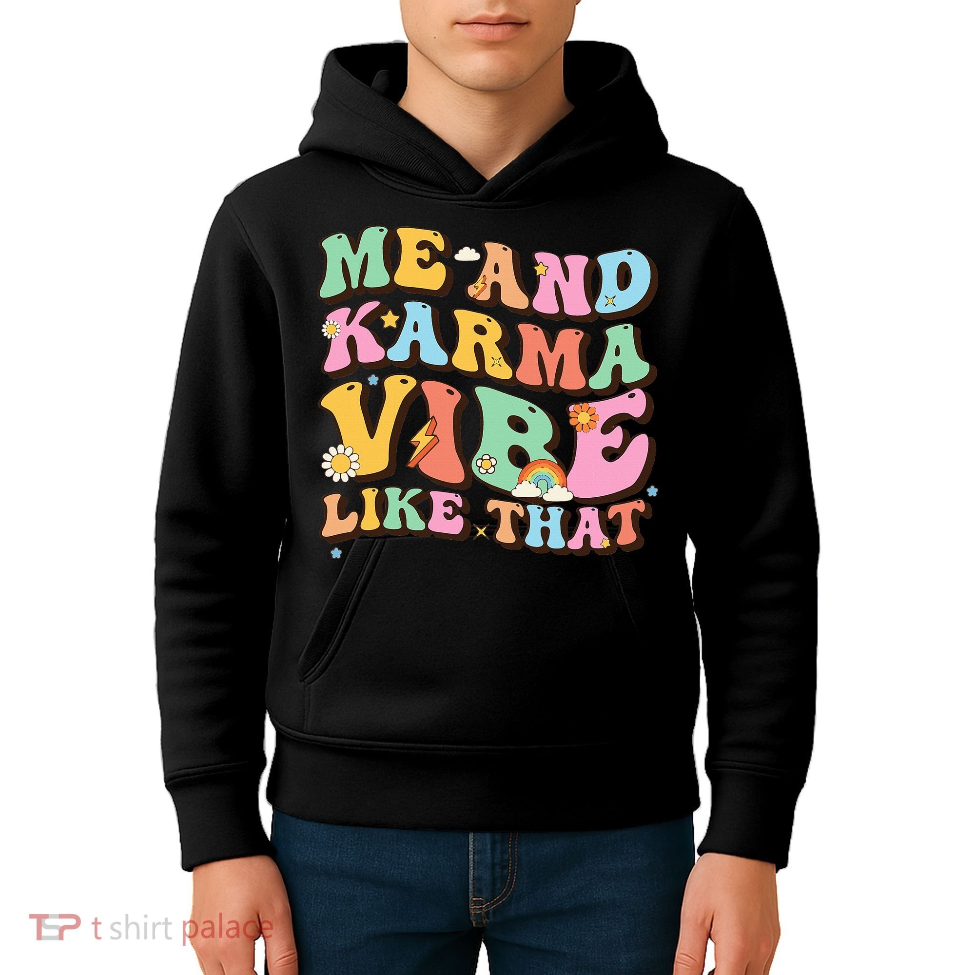 Funny Me And Karma Vibe Like That Groovy Lover Hippie Boho Kids Hoodie