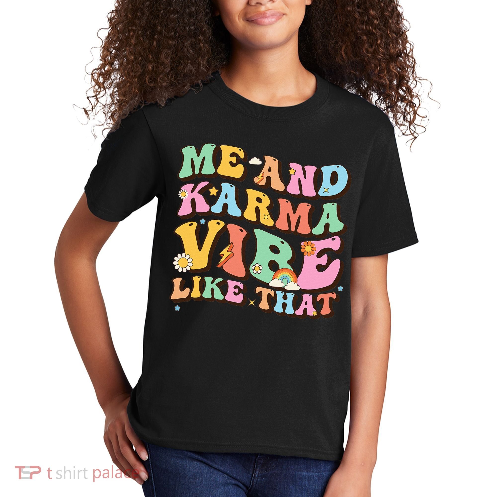 Funny Me And Karma Vibe Like That Groovy Lover Hippie Boho Kids T-Shirt