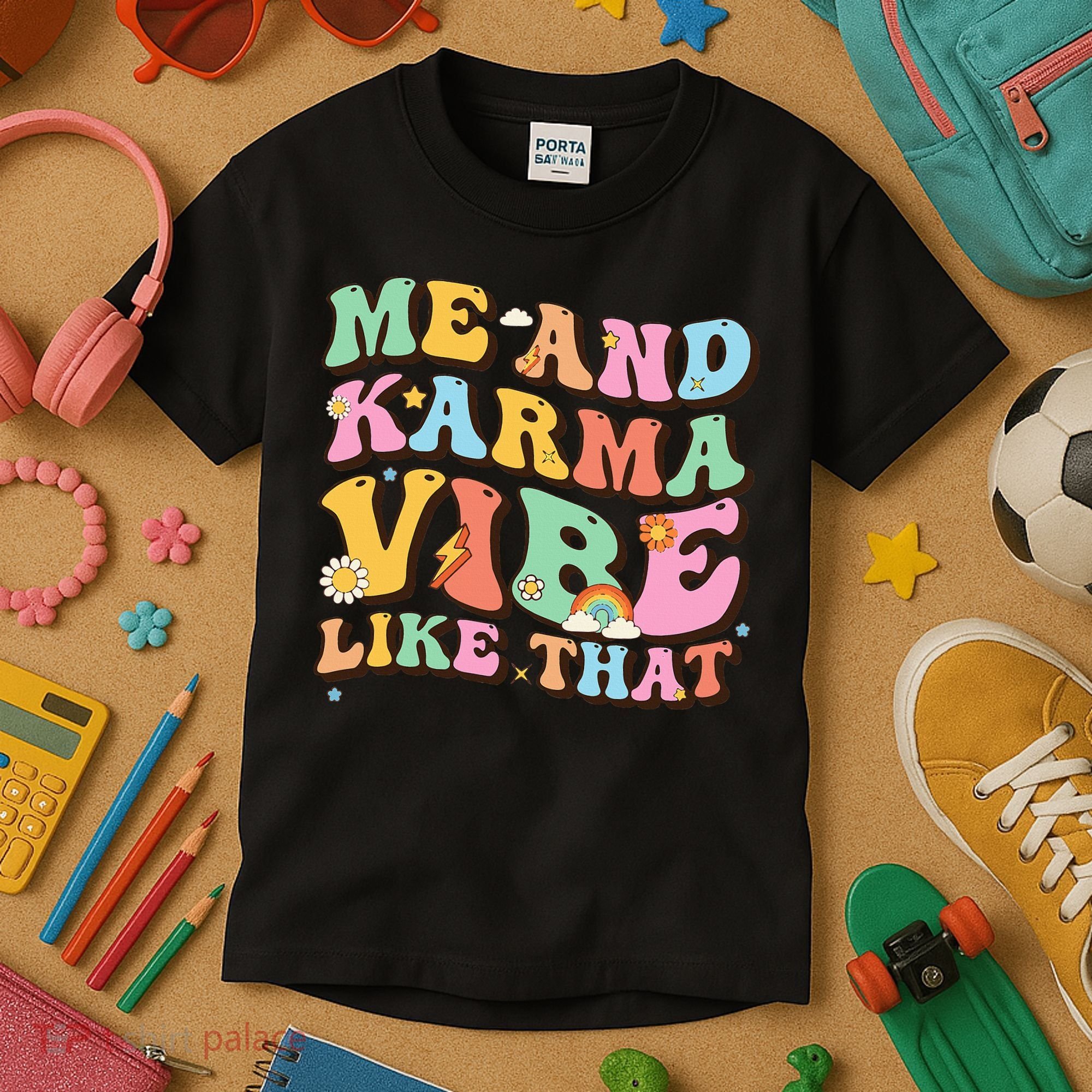 Funny Me And Karma Vibe Like That Groovy Lover Hippie Boho Kids T-Shirt