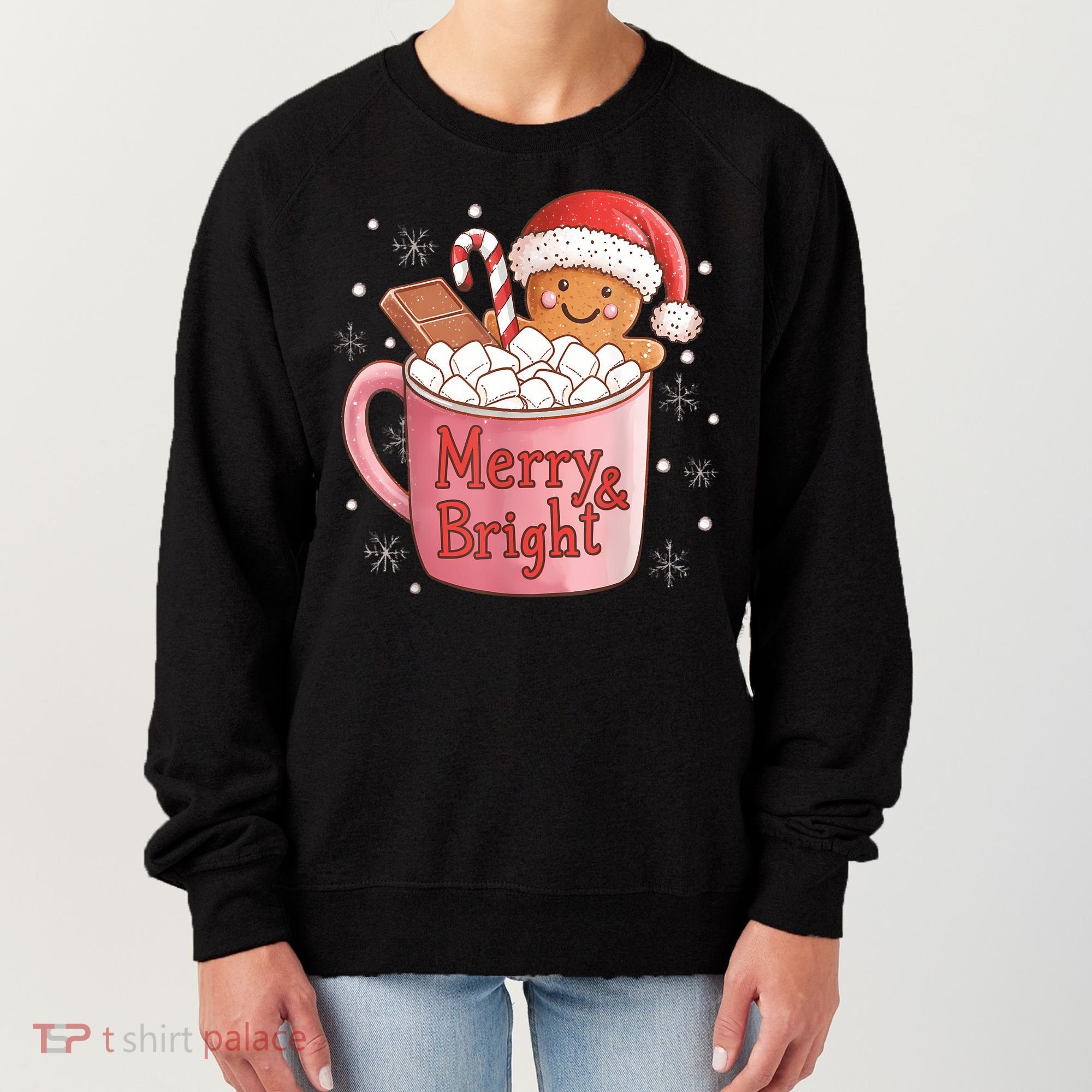 Funny Merry And Bright Christmas Gingerbread Man Hot Cocoa Women's Sweatshirt