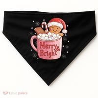 Funny Merry And Bright Christmas Gingerbread Man Hot Cocoa USA-Made Doggie Bandana thumb 0