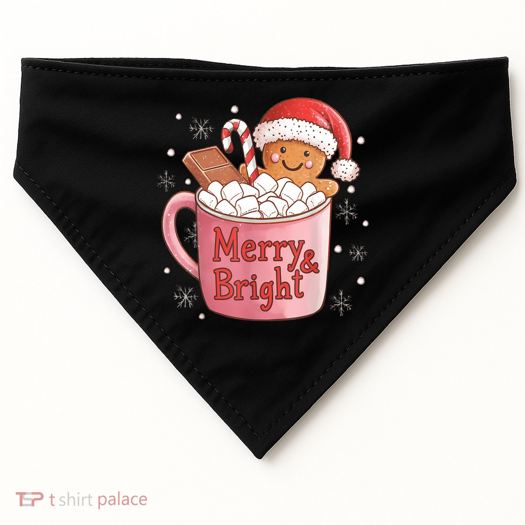 Funny Merry And Bright Christmas Gingerbread Man Hot Cocoa USA-Made Doggie Bandana