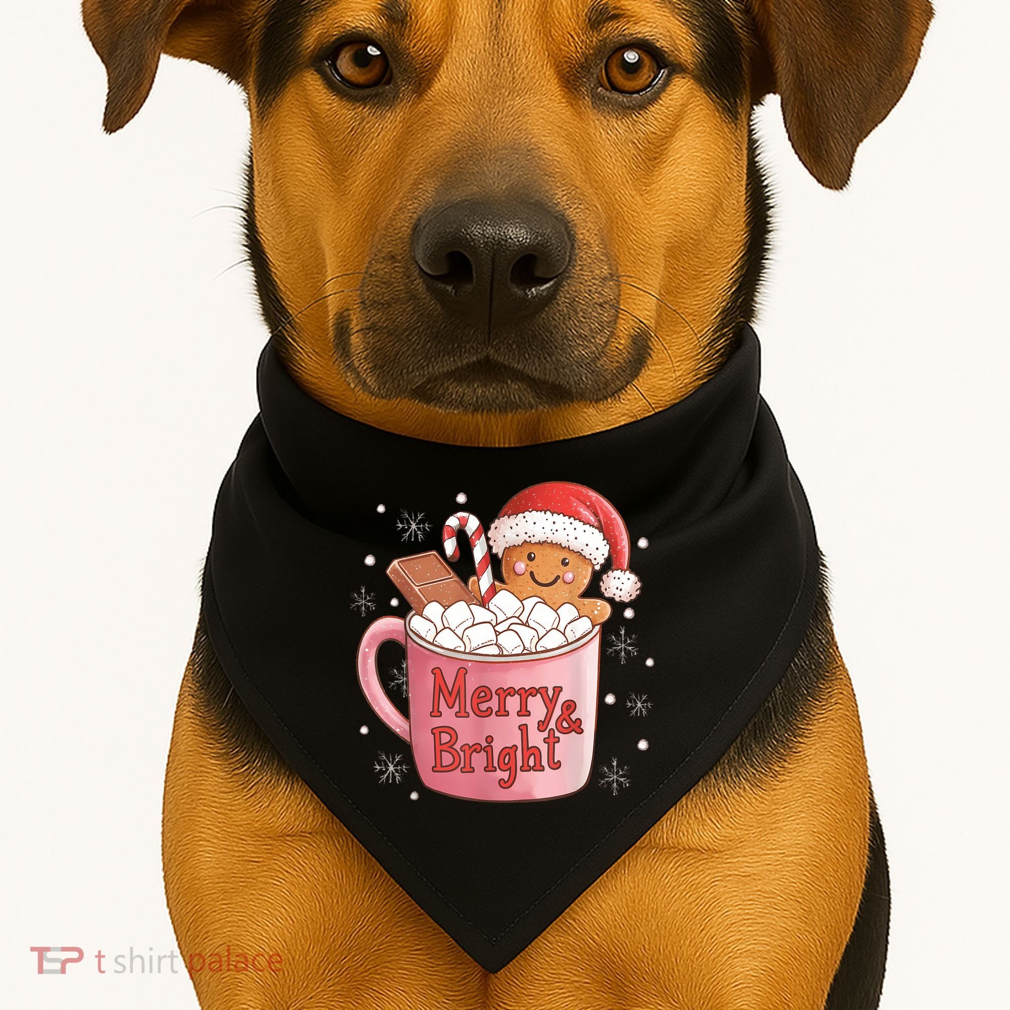 Funny Merry And Bright Christmas Gingerbread Man Hot Cocoa USA-Made Doggie Bandana