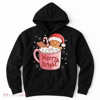 Funny Merry And Bright Christmas Gingerbread Man Hot Cocoa Hoodie