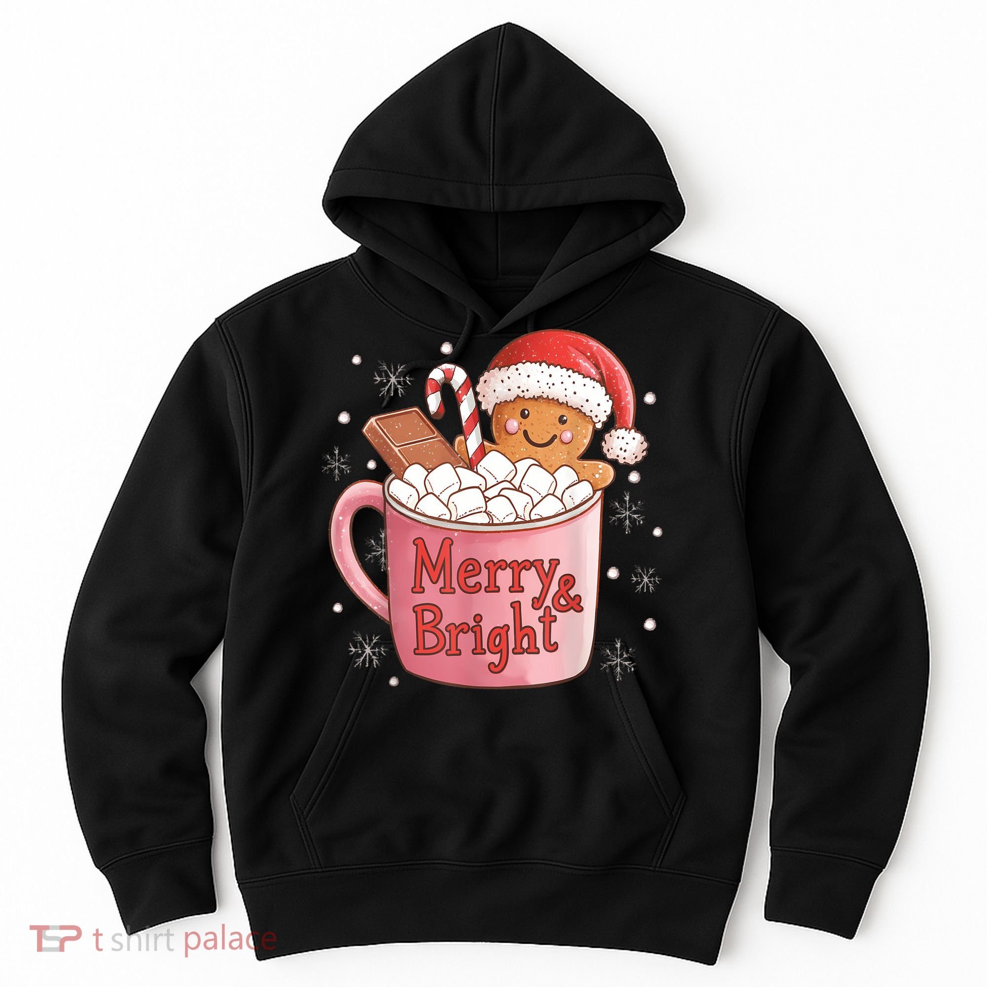 Funny Merry And Bright Christmas Gingerbread Man Hot Cocoa Hoodie