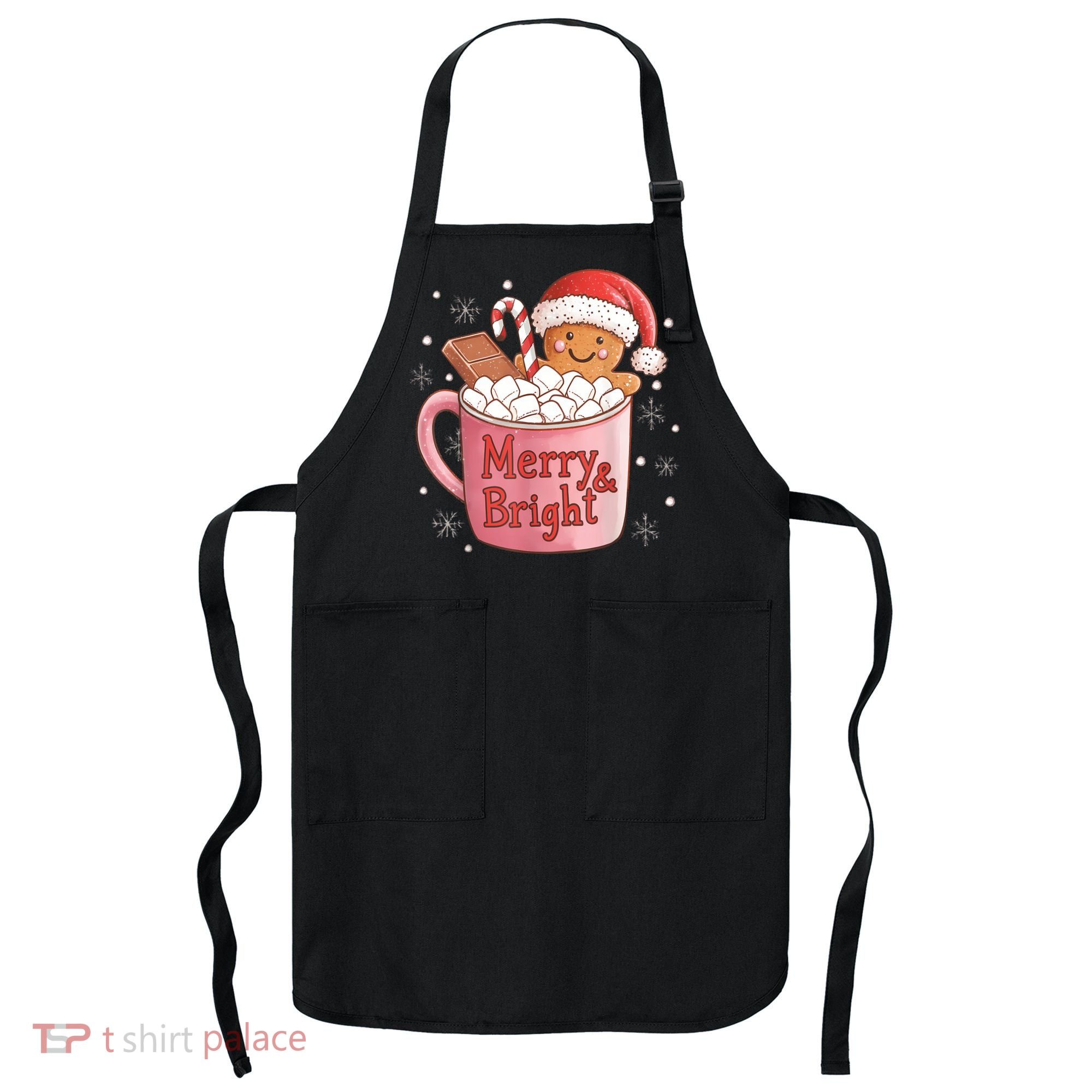 Funny Merry And Bright Christmas Gingerbread Man Hot Cocoa Apron