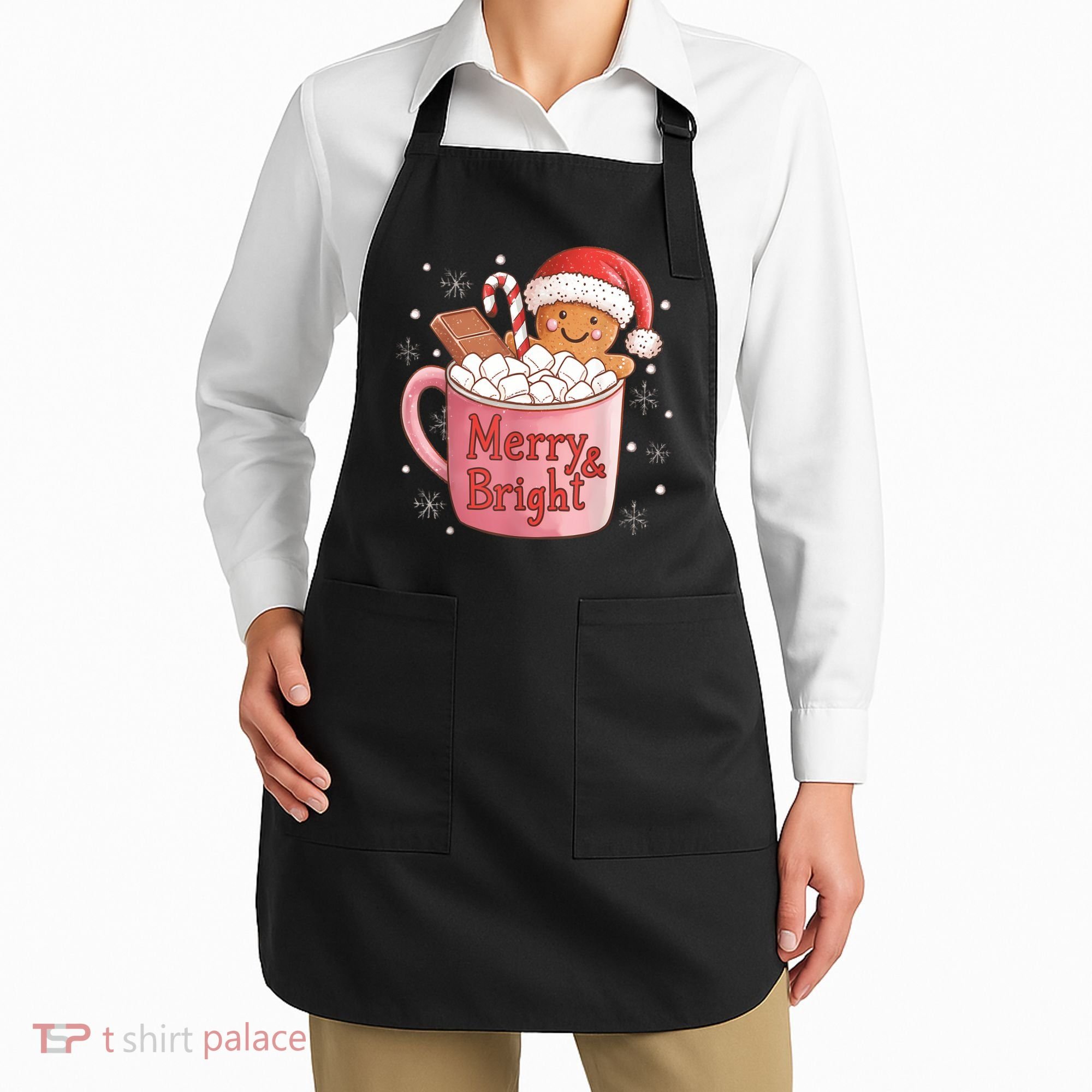 Funny Merry And Bright Christmas Gingerbread Man Hot Cocoa Apron