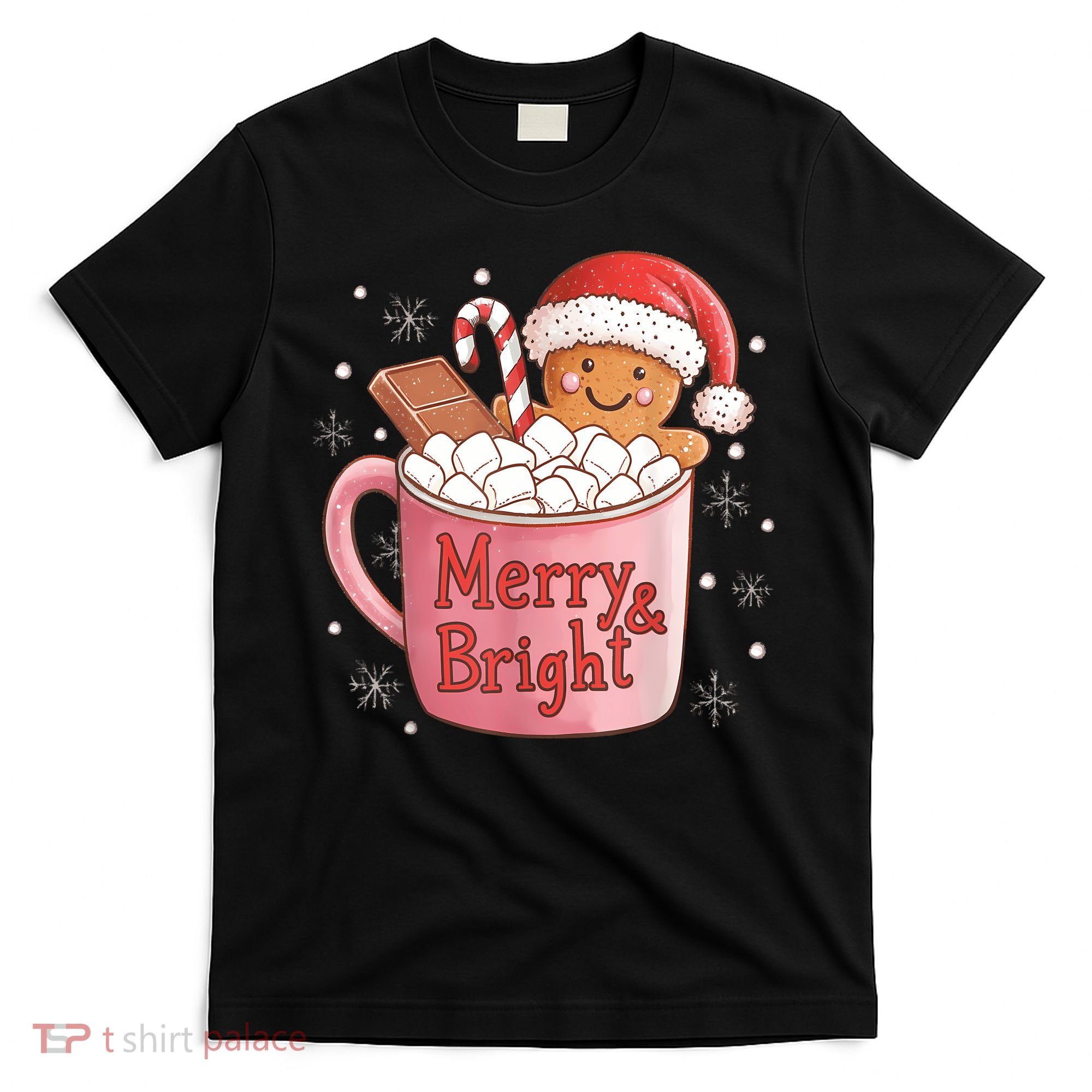 Funny Merry And Bright Christmas Gingerbread Man Hot Cocoa T-Shirt