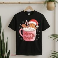 Funny Merry And Bright Christmas Gingerbread Man Hot Cocoa T-Shirt thumb 2