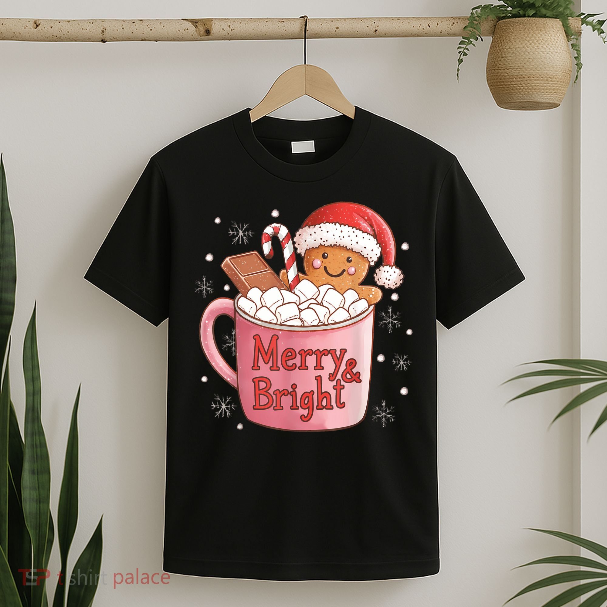 Funny Merry And Bright Christmas Gingerbread Man Hot Cocoa T-Shirt