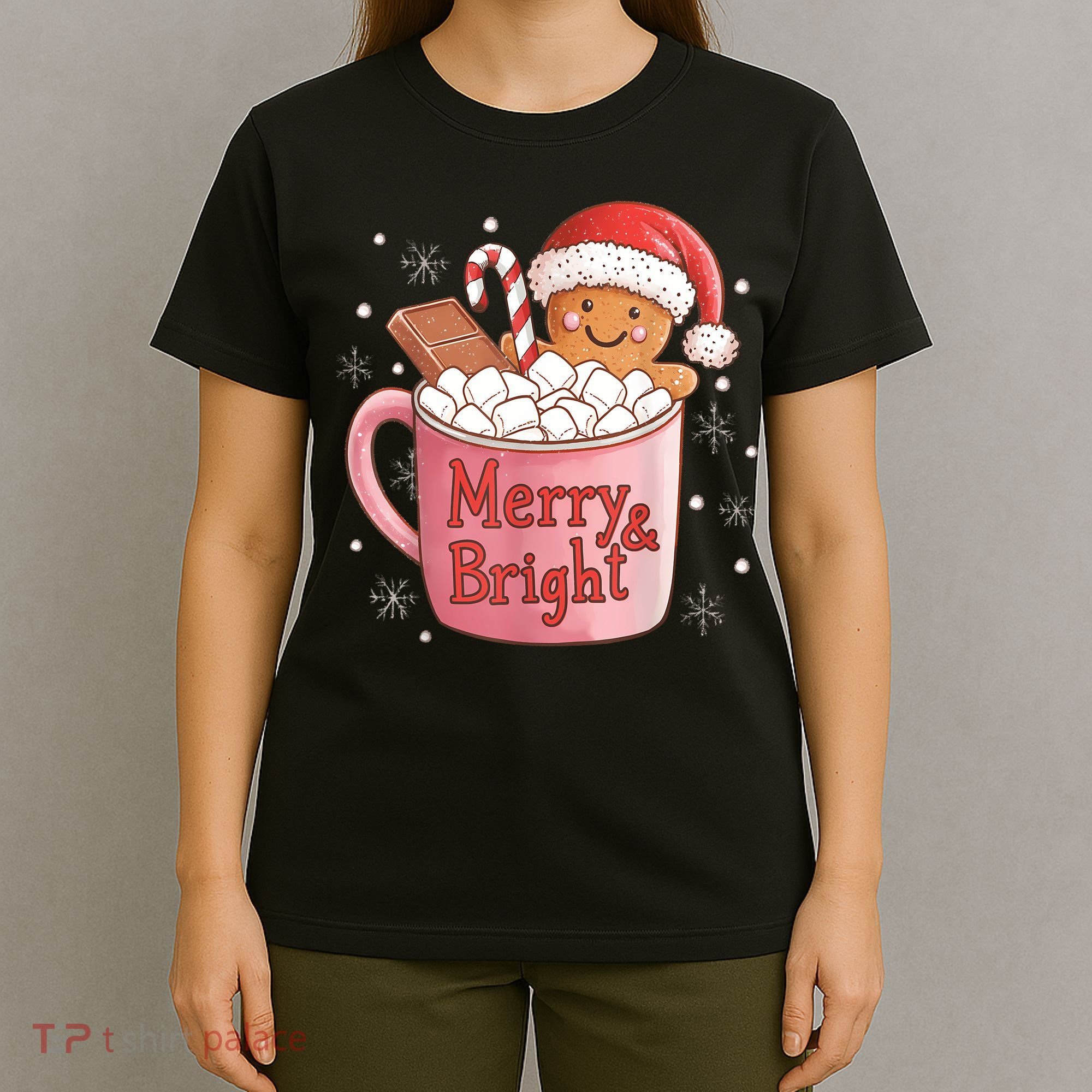 Funny Merry And Bright Christmas Gingerbread Man Hot Cocoa T-Shirt