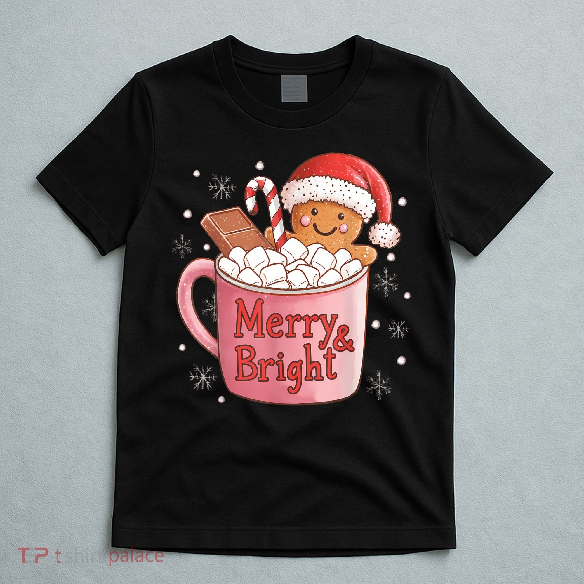 Funny Merry And Bright Christmas Gingerbread Man Hot Cocoa T-Shirt