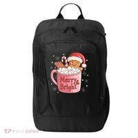 Funny Merry And Bright Christmas Gingerbread Man Hot Cocoa City Backpack thumb 0