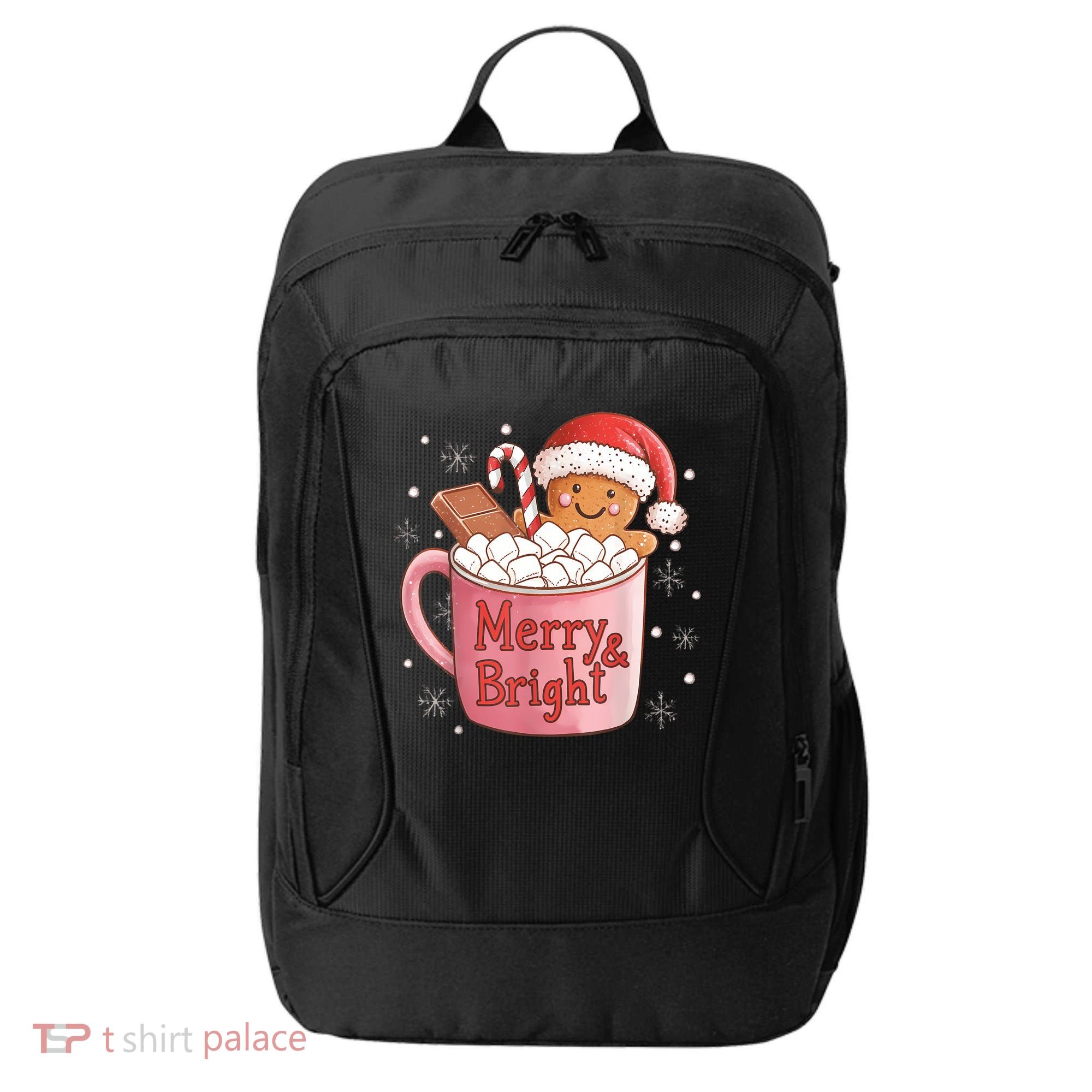Funny Merry And Bright Christmas Gingerbread Man Hot Cocoa City Backpack