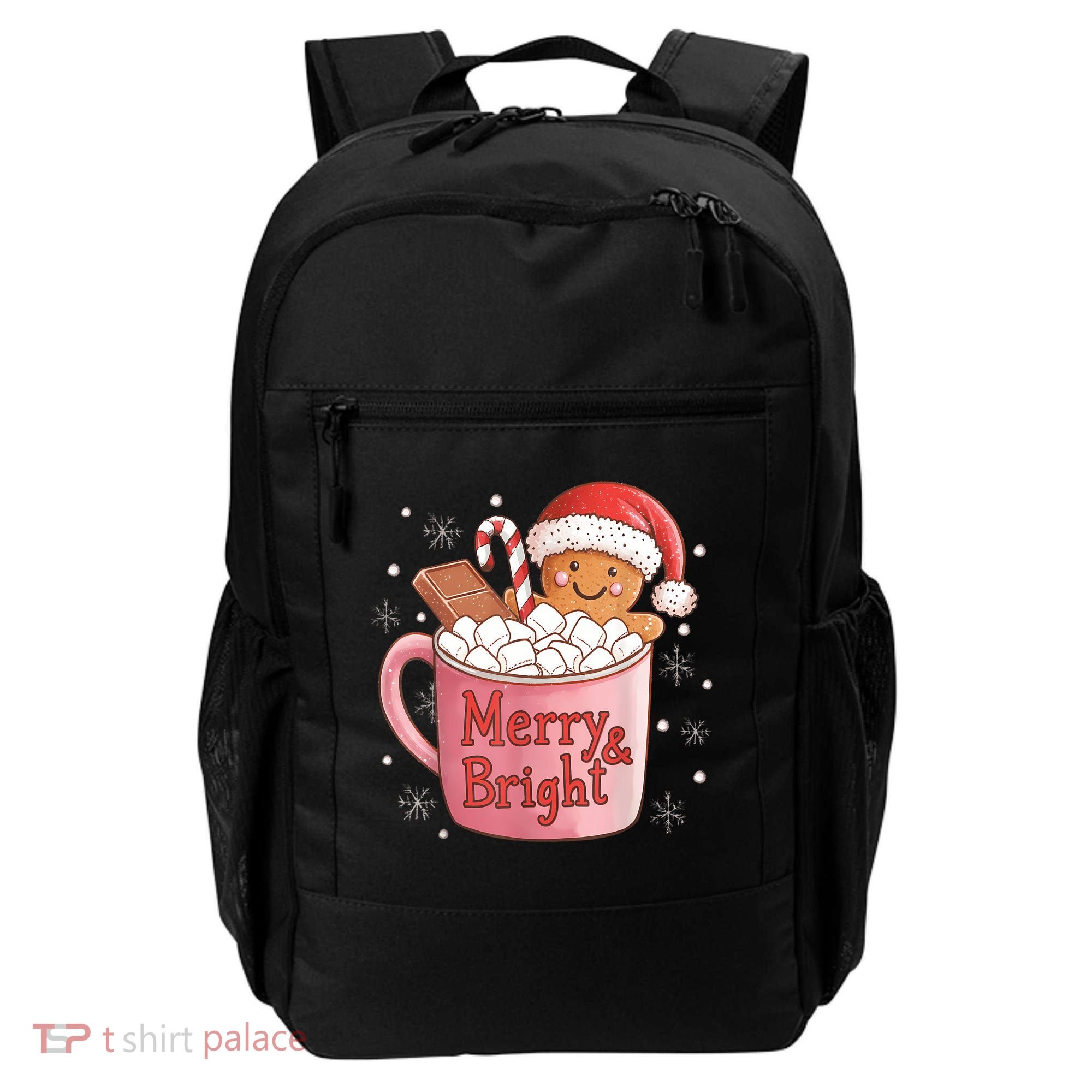 Funny Merry And Bright Christmas Gingerbread Man Hot Cocoa Backpack
