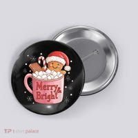 Funny Merry And Bright Christmas Gingerbread Man Hot Cocoa Button thumb 0