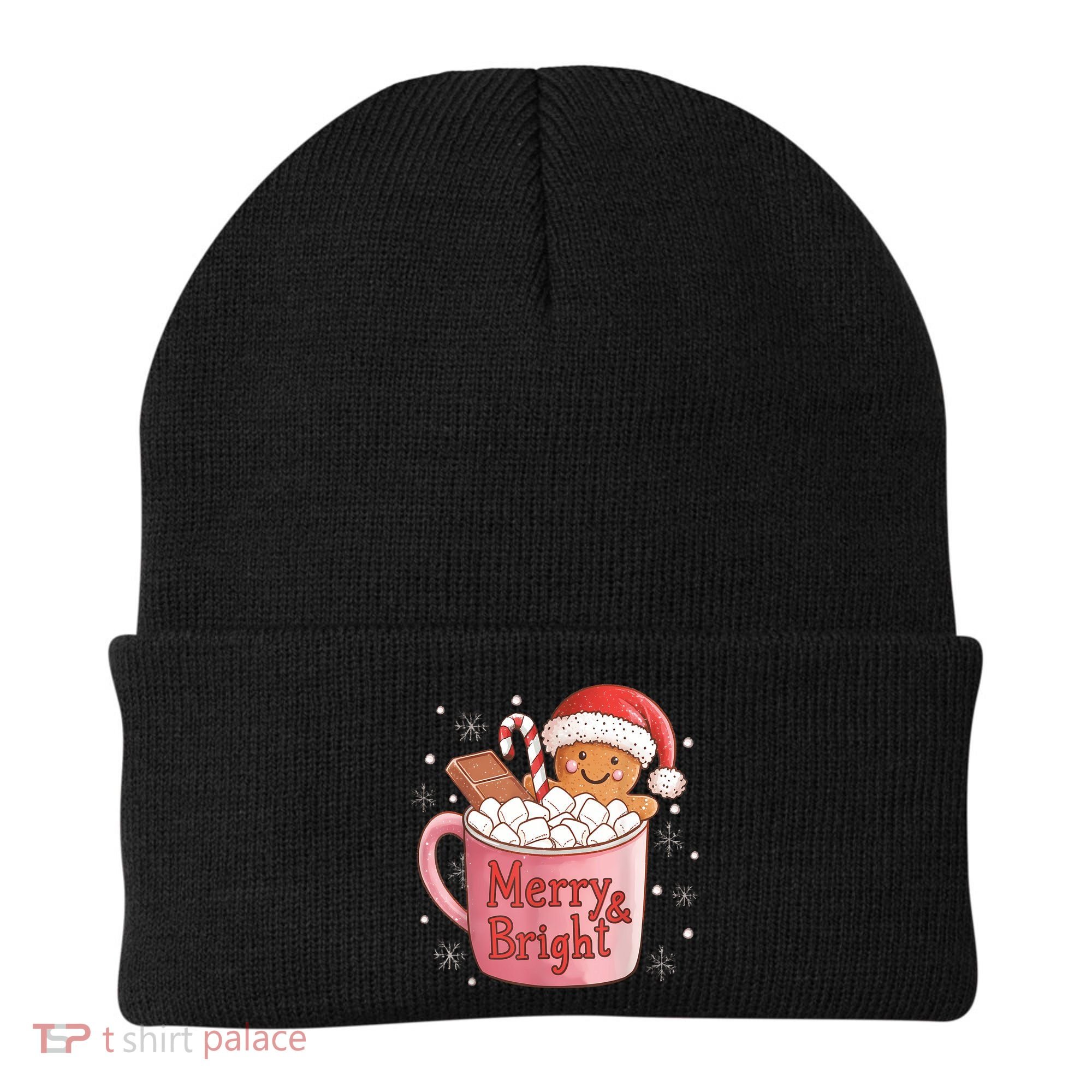 Funny Merry And Bright Christmas Gingerbread Man Hot Cocoa Beanie