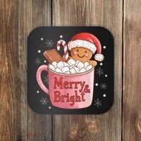 Funny Merry And Bright Christmas Gingerbread Man Hot Cocoa Coaster thumb 0