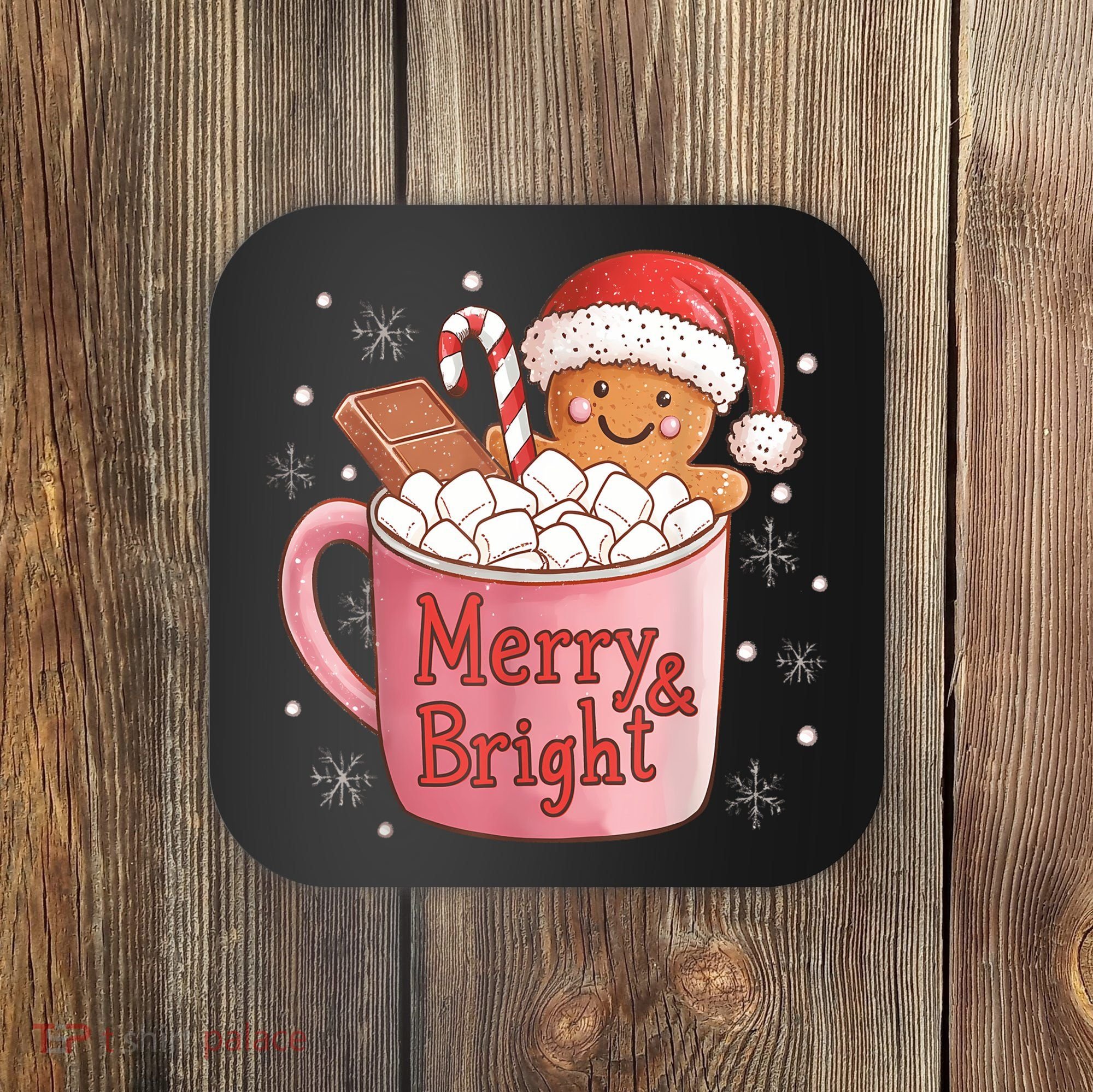 Funny Merry And Bright Christmas Gingerbread Man Hot Cocoa Coaster