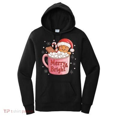 Funny Merry And Bright Christmas Gingerbread Man Hot Cocoa Women's Hoodie