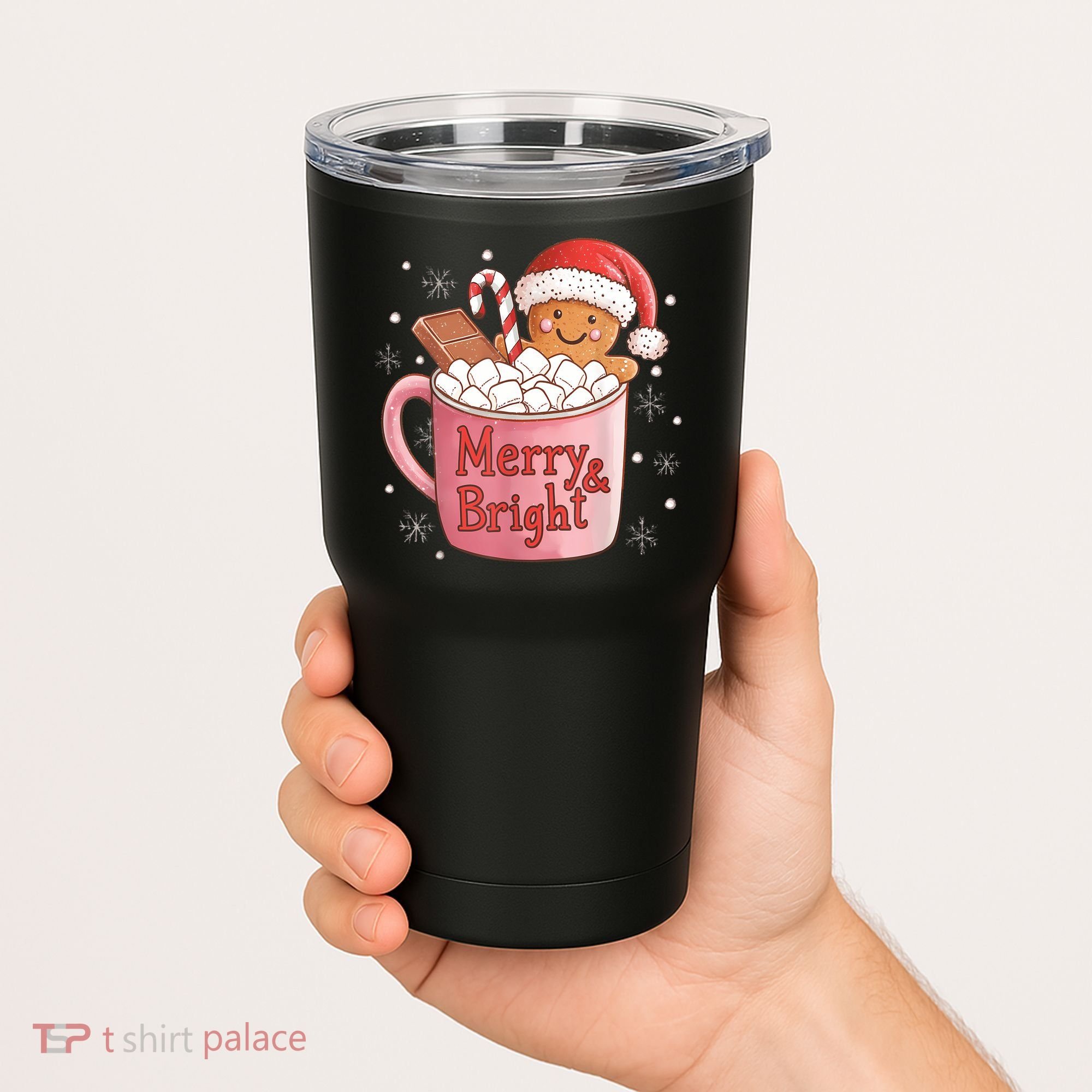 Funny Merry And Bright Christmas Gingerbread Man Hot Cocoa Tumbler