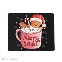 Funny Merry And Bright Christmas Gingerbread Man Hot Cocoa Mousepad thumb 0