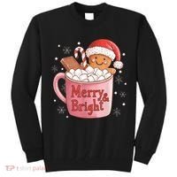 Funny Merry And Bright Christmas Gingerbread Man Hot Cocoa Tall Sweatshirt thumb 0
