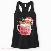 Funny Merry And Bright Christmas Gingerbread Man Hot Cocoa Women's Tank Top thumb 0