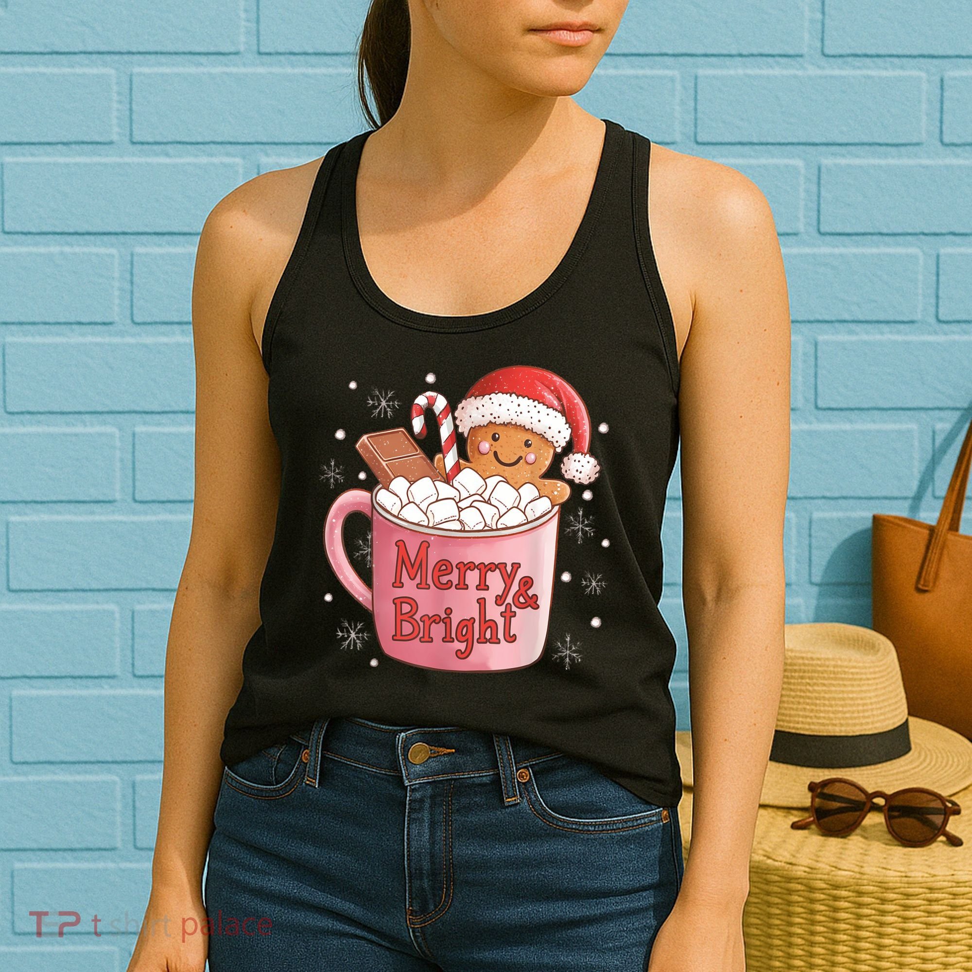 Funny Merry And Bright Christmas Gingerbread Man Hot Cocoa Women's Tank Top