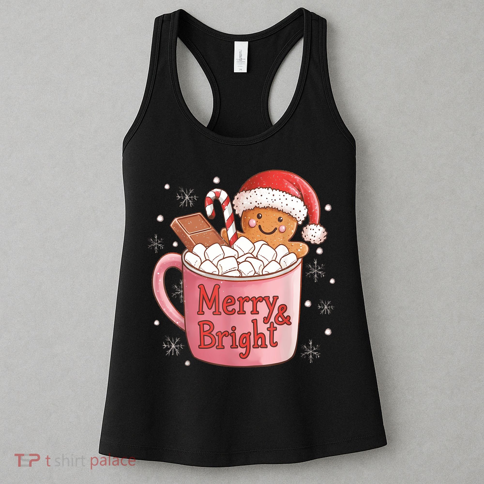 Funny Merry And Bright Christmas Gingerbread Man Hot Cocoa Women's Tank Top