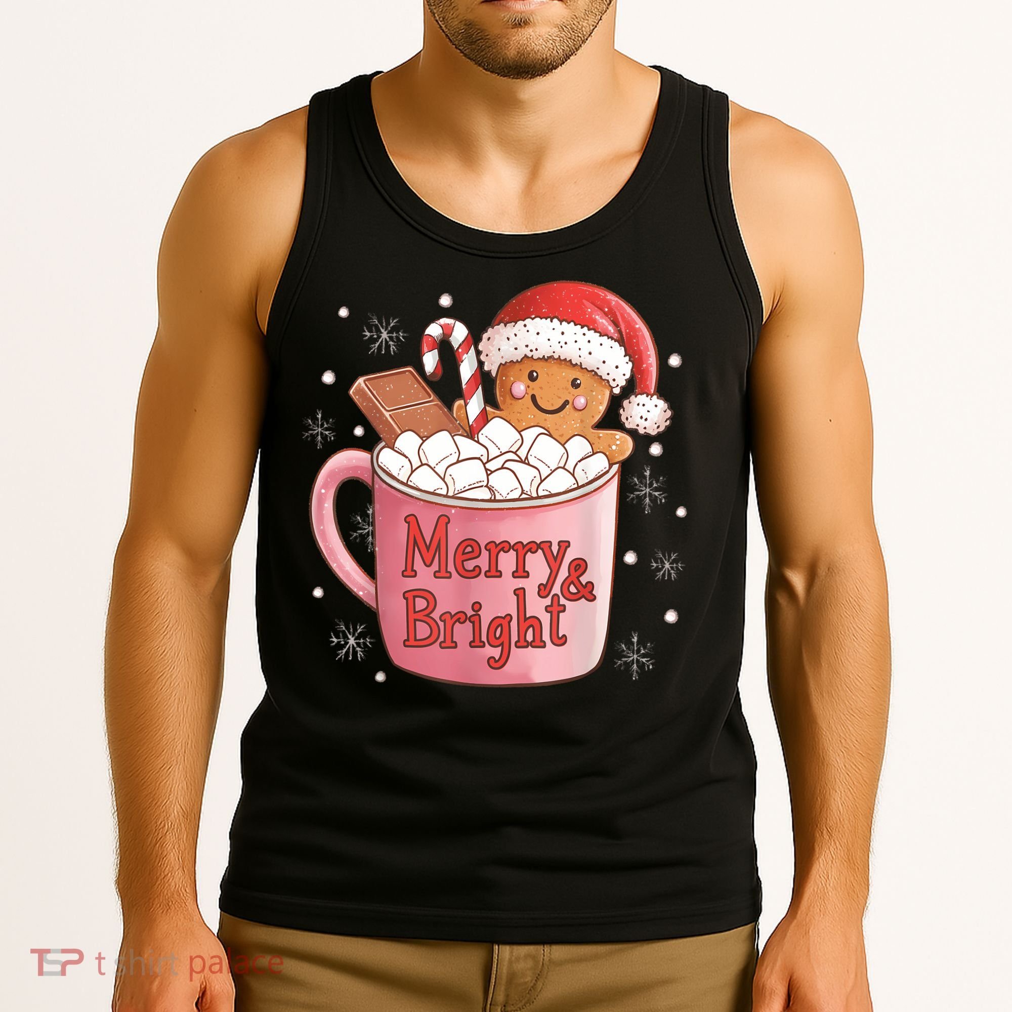 Funny Merry And Bright Christmas Gingerbread Man Hot Cocoa Tank Top