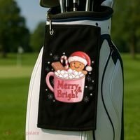 Funny Merry And Bright Christmas Gingerbread Man Hot Cocoa Golf Towel thumb 2